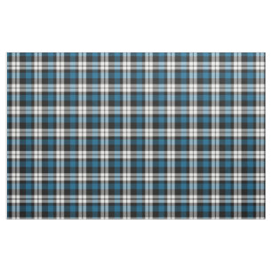 Teal Blue Black White Tartan Squares Pattern Fabric