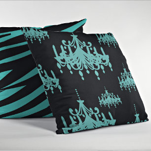 Teal Blue/Blk Chandeliers Decorative Throw Pillow