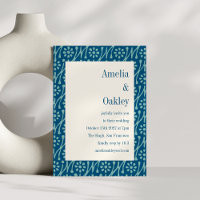Teal Blue Boho Floral Flower Bright Modern Wedding