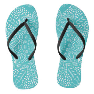 Teal Blue Boho Mandala Flip Flops