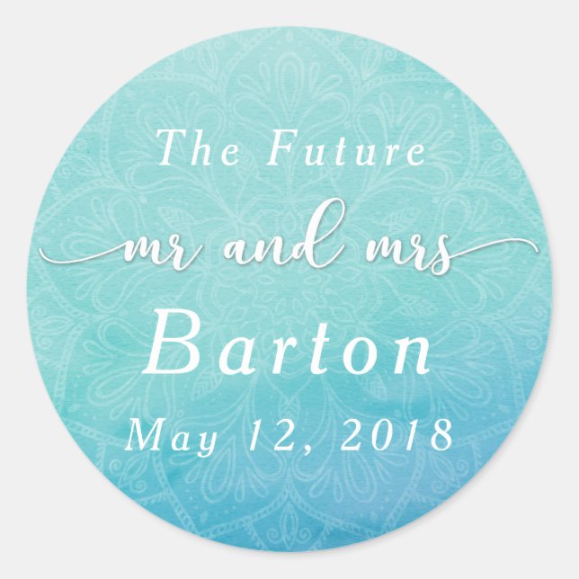 Teal & Blue, Boho Mandala Wedding Celebration Classic Round Sticker (Front)