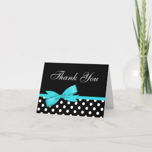 Teal Blue Bow Black Polka Dots Thank You Card