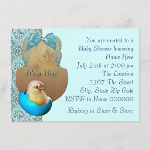 Teal Blue Boys Baby Chick Shower Invitations