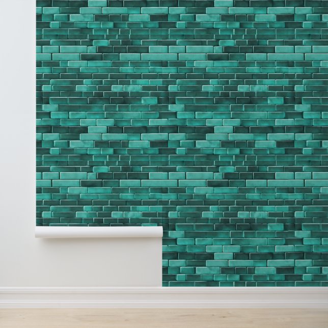 Teal Blue Bricks Grey Seamless Patterns Rustic Wallpaper (Application)