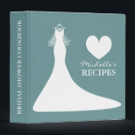 Teal blue bridal shower cookbook recipe binder<br><div class="desc">Teal blue bridal shower cookbook recipe binder for bride. Personalized teal and white wedding dress with veil recipe binder book Custom bridalshower cookbook with heart and personalizable colour plus name. Cute personalized baking / cooking gift idea for bride to be or soon to be married women. Beautiful wedding gown on...</div>