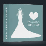 Teal blue bridal shower cookbook recipe binder<br><div class="desc">Teal blue bridal shower cookbook recipe binder for bride. Personalized teal and white wedding dress with veil recipe binder book Custom bridalshower cookbook with heart and personalizable colour plus name. Cute personalized baking / cooking gift idea for bride to be or soon to be married women. Beautiful wedding gown on...</div>