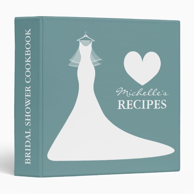 Teal blue bridal shower cookbook recipe binder (Front/Spine)
