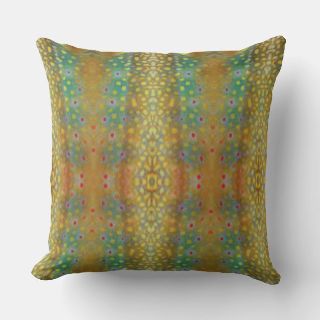 Teal blue & brown: Brook trout pattern print Throw Pillow (Front)