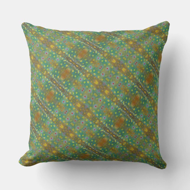 Teal blue & brown: Brook trout pattern print Throw Pillow (Front)