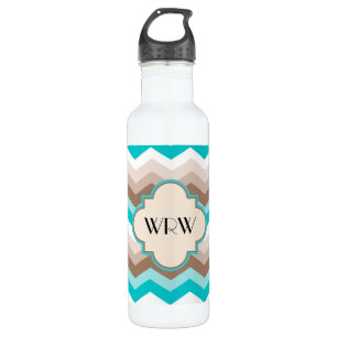 Teal Blue Brown Chevron Modern Monogram 710 Ml Water Bottle