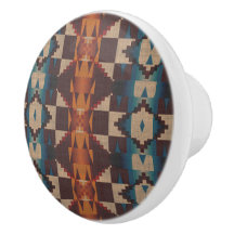 Teal Blue Brown Dark Red Rust Orange Tribal Art