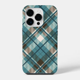 Teal Blue Brown Plaid iPhone Case