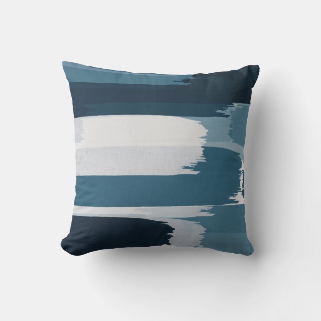 Teal Blue Brushstrokes Throw Pillow (Front)