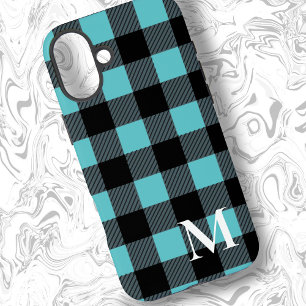 Teal Blue Buffalo Plaid Check iPhone 16 Plus Case