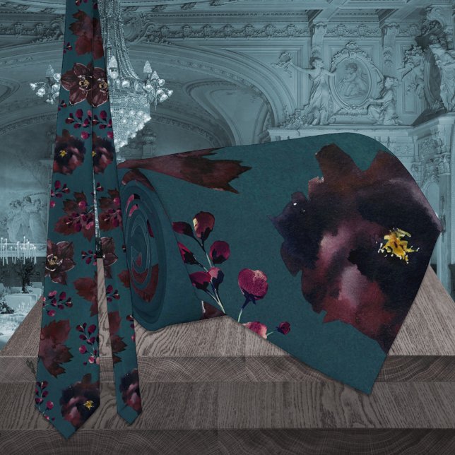 Teal Blue Burgundy Bordeaux Jewel Tone Wedding Tie (Creator Uploaded)