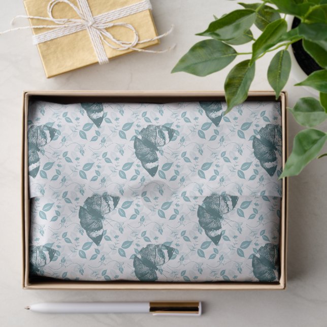 Teal Blue Butterflies Birthday Tissue Paper (Gift)