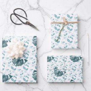 Teal Blue Butterflies Birthday Wrapping Paper Sheet