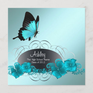 Teal Blue Butterfly Graduation Announcements