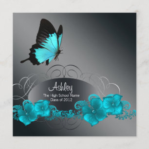 Teal Blue Butterfly Graduation Announcements