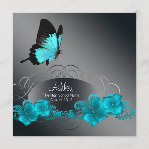 Teal Blue Butterfly Graduation Announcements
