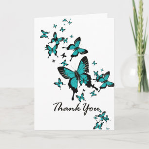 Teal-Blue Butterfly Script Any Occasion Thank You Card