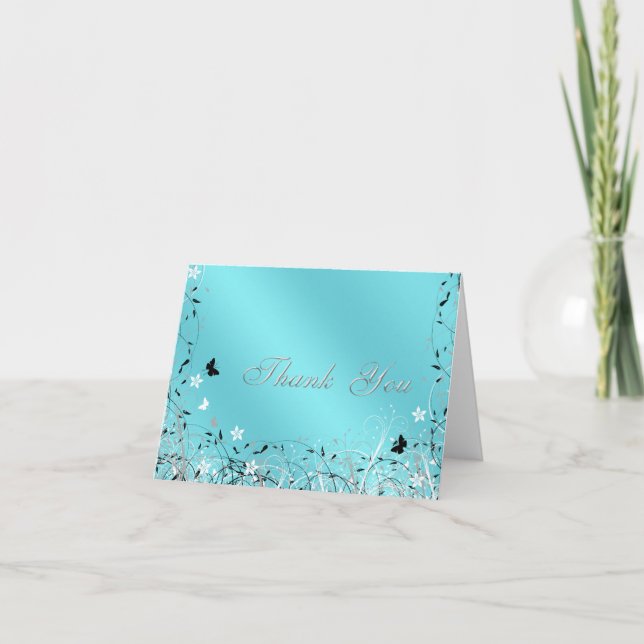 Teal Blue Butterfly Thank You Cards (Front)