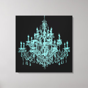 Teal Blue Chandelier Canvas Wall Art Print