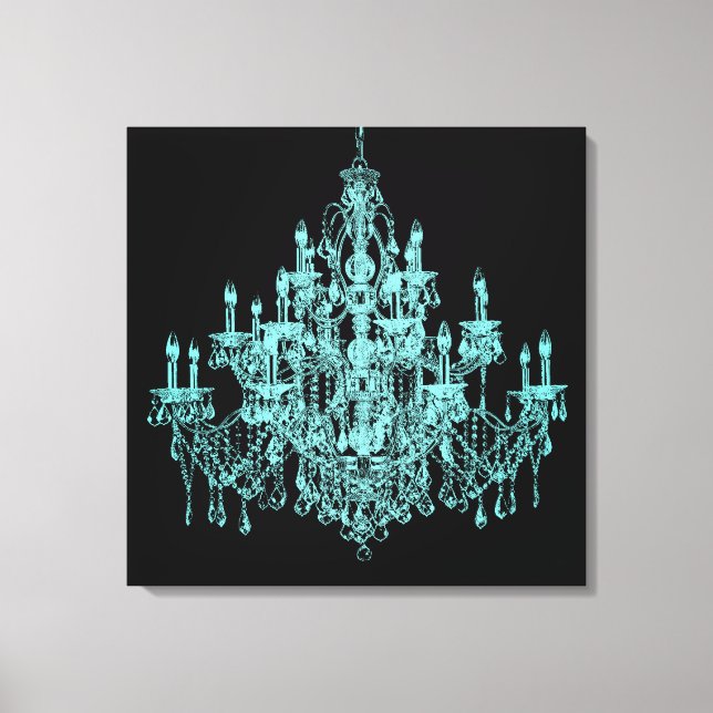 Teal Blue Chandelier Canvas Wall Art Print (Front)