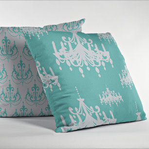 Teal Blue Chandeliers Decorative Throw Pillow