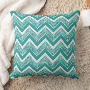 Teal Blue Chevron Pattern Nautical Throw Pillow