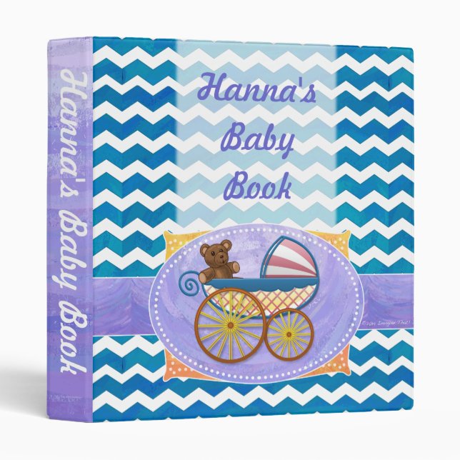 Teal Blue Chevron Pram Custom Baby Book Binder (Front/Spine)