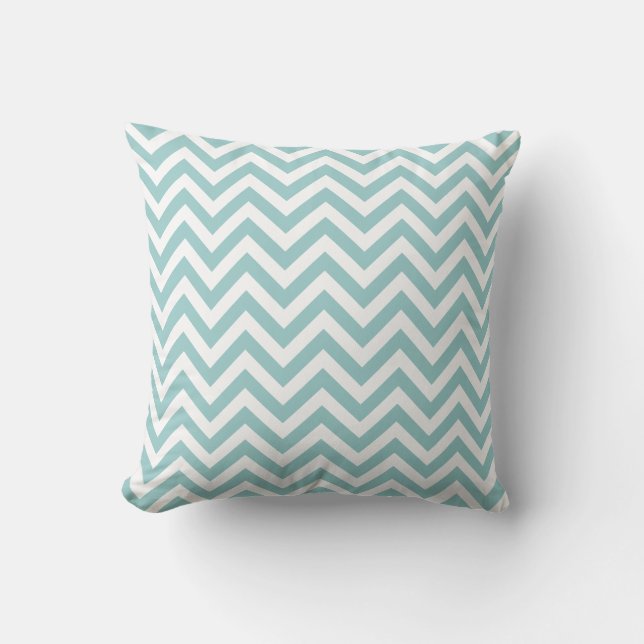 Teal blue chevron zig zag pattern throw pillow (Front)