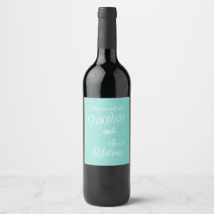 Teal Blue Chocolate Tasting Party Wine Label