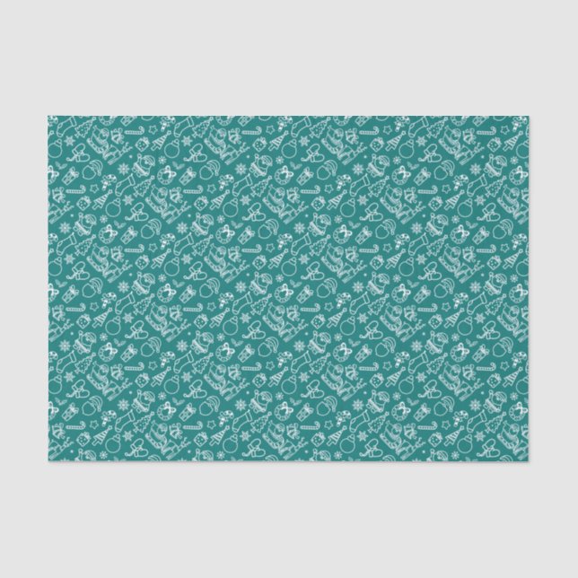 Teal Blue Christmas Icon Set Holiday Tissue Paper (Front)