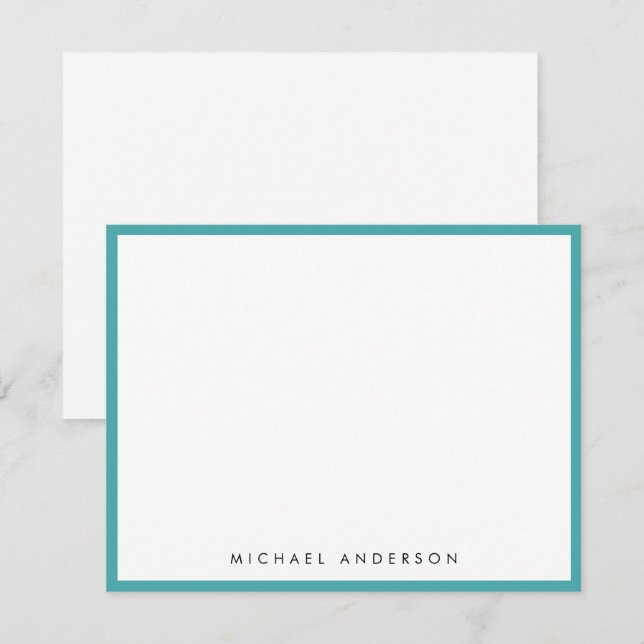Teal Blue Classic Border Correspondence     Card (Front/Back)