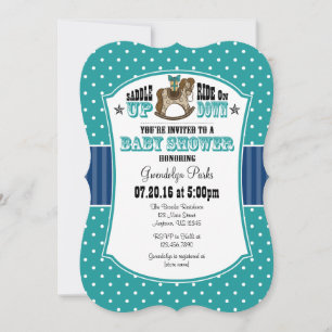 Teal Blue Cowboy Baby Shower Invitation