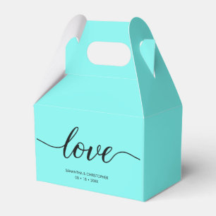Teal Blue Custom Elegant love script Wedding Favor Box