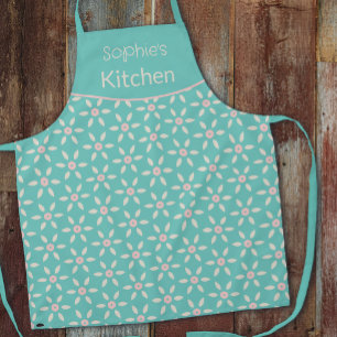 Teal Blue Cute Fun Flower  Apron