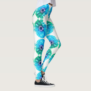 Teal Blue daisy Leggings