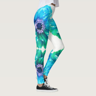 Teal Blue daisy Leggings