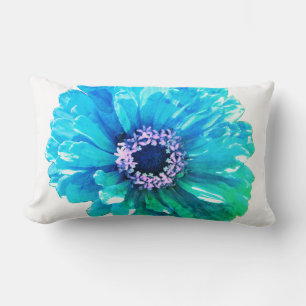 Teal Blue Daisy Lumbar Pillow