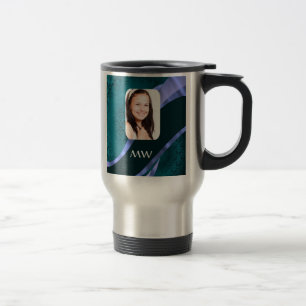 Teal blue damask swirl travel mug