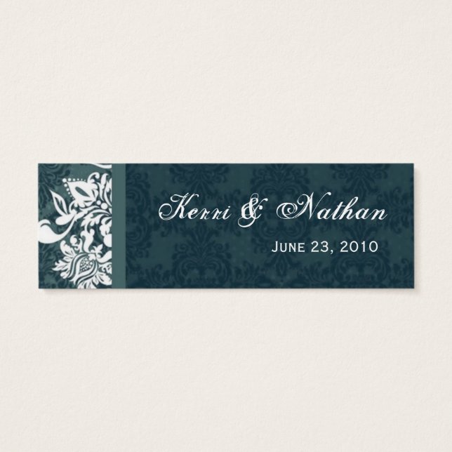 Teal Blue Damask Wedding Favour Tag Card Template (Back)