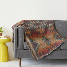Teal Blue Dark Red Beige Brown Orange Tribal Art