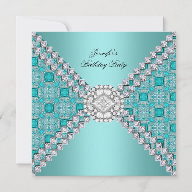 Teal Blue Diamonds Elegant Birthday Party Invitation (Front)