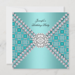 Teal Blue Diamonds Elegant Birthday Party Invitation