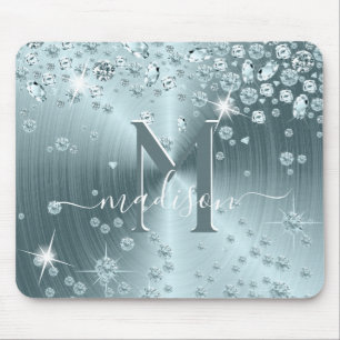 Teal Blue Diamonds - Personalized Mouse Pad