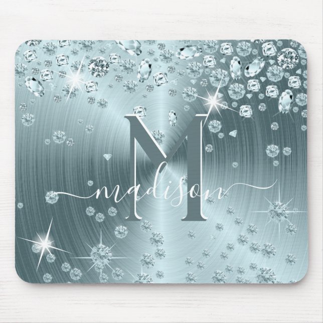 Teal Blue Diamonds - Personalized Mouse Pad (Front)