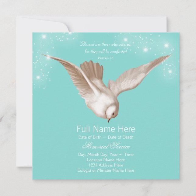 Teal Blue Dove Memorial Service Announcements (Front)