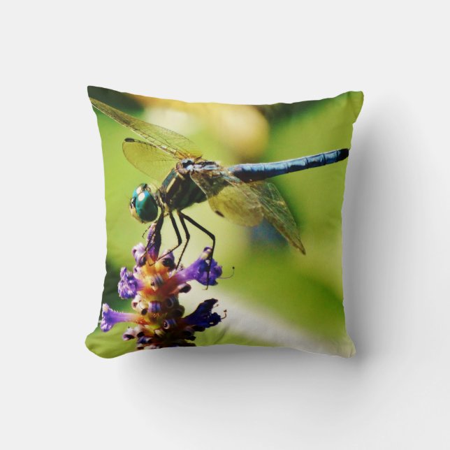 Teal & blue Dragonfly Throw Pillow (Front)